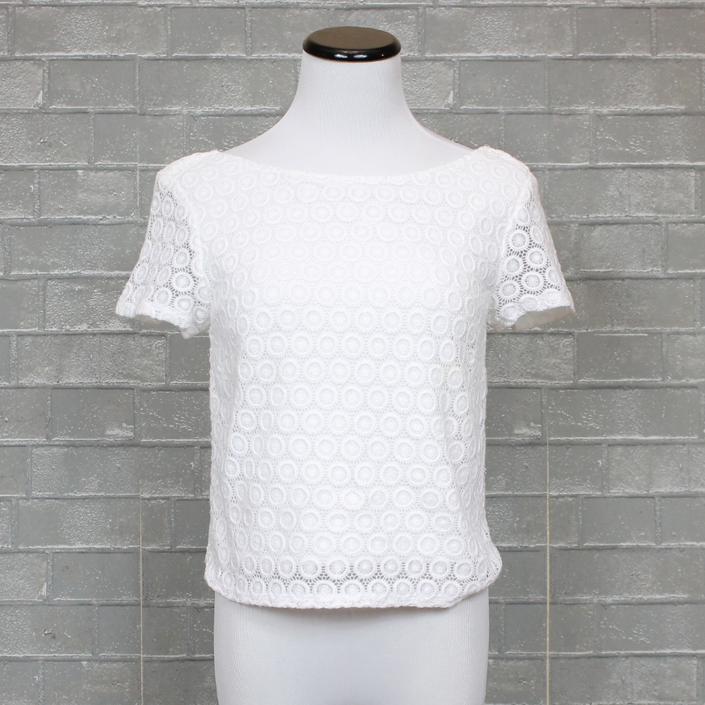 Lilly Pulitzer White Crochet Lace Boatneck Top XS